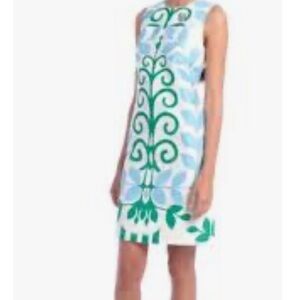 Tory Burch sleeveless Blue and Green Mini Dress silver logo